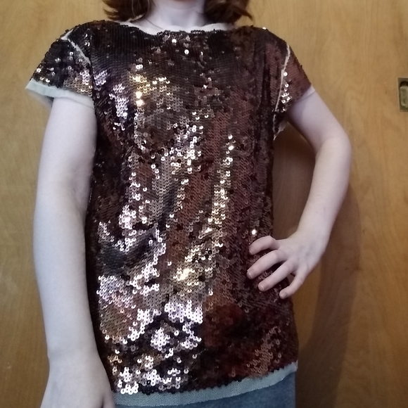 NWOT Ann Taylor Loft Brown and Tan Sequin Top - Size XS - Picture 1 of 8